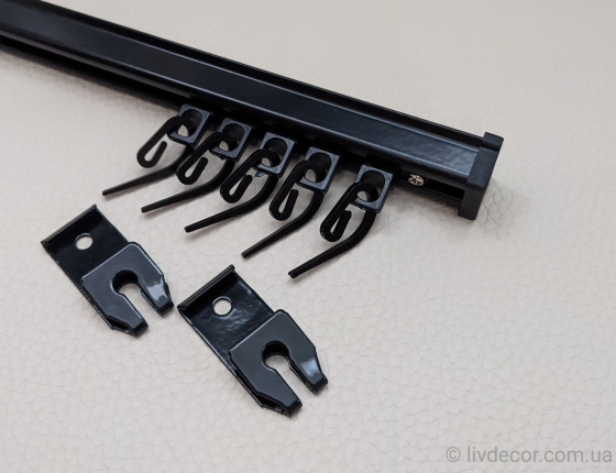 Карниз KS-1 чорний (1-ряд) з кронштейном "КЛІПСА" алюмінієвий (укомплектований)